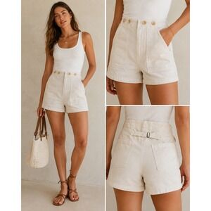 Pilcro Cream Hemp Blend Sailor Shorts High Rise Coastal Chic 32